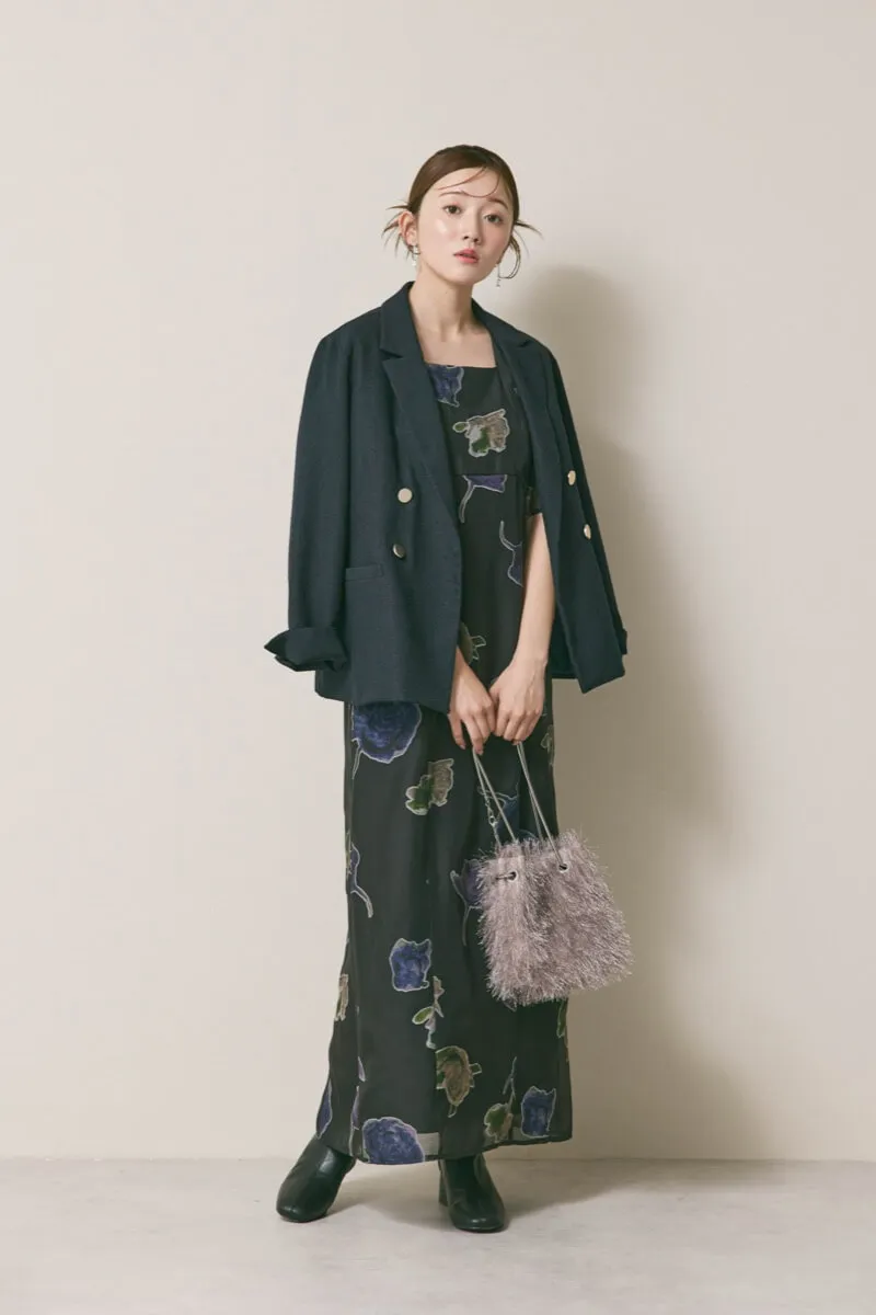 【きりまゆ】AMERI オケージョン ドレス ブラック ブラックのフラワープリントオケージョンドレス M/Ameri VINTAGE