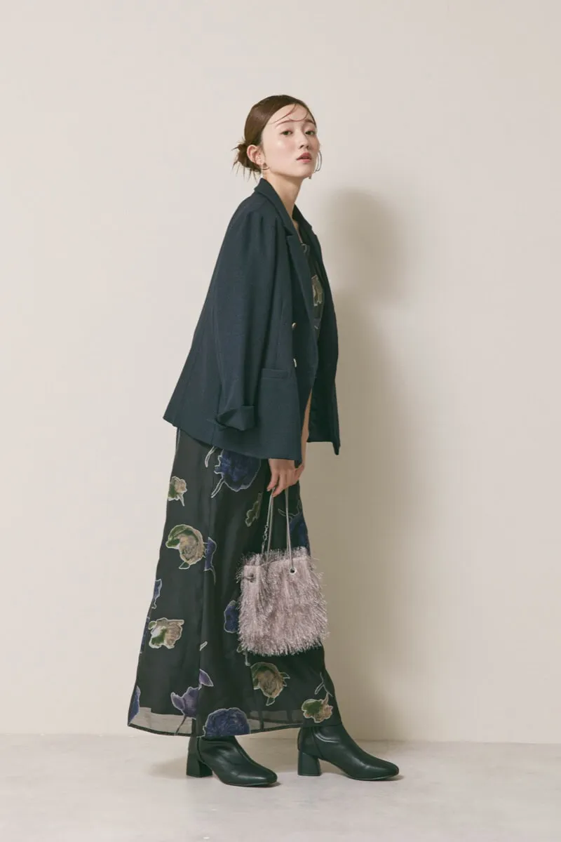 ブラックのフラワープリントオケージョンドレス　M/Ameri VINTAGE