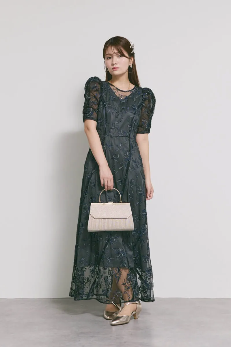 ブラックのチュールラメ刺繍ドレス M/LILY BROWN｜11-2221｜結婚