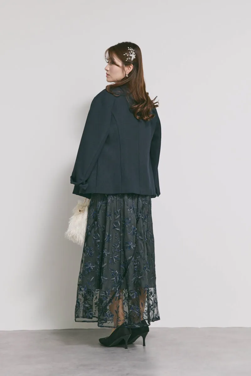 ブラックのチュールラメ刺繍ドレス　M/LILY　BROWN