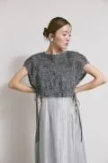 ブルーグレーのファートップスドレス　M/kaene