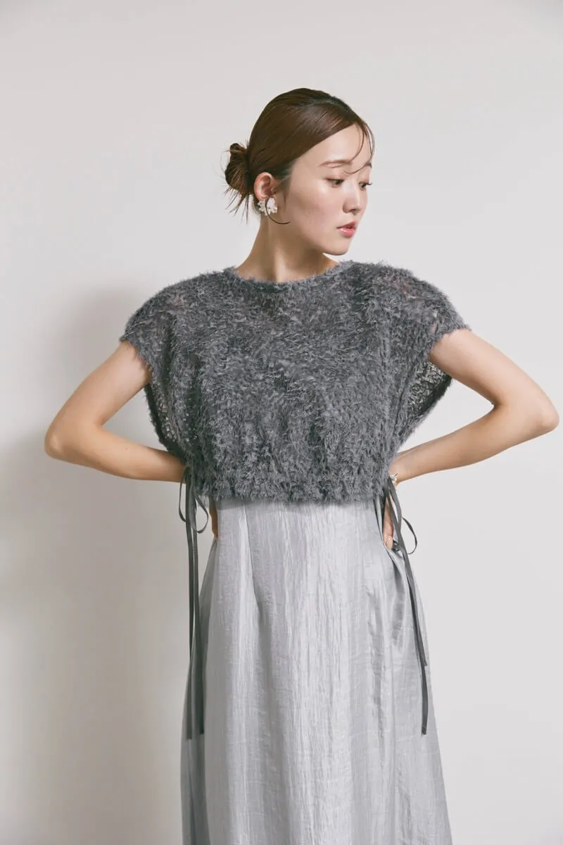 ブルーグレーのファートップスドレス　M/kaene