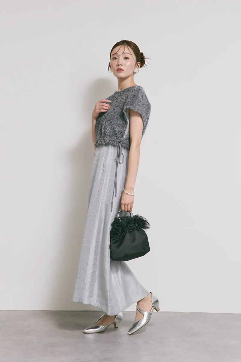 ブルーグレーのファートップスドレス　M/kaene