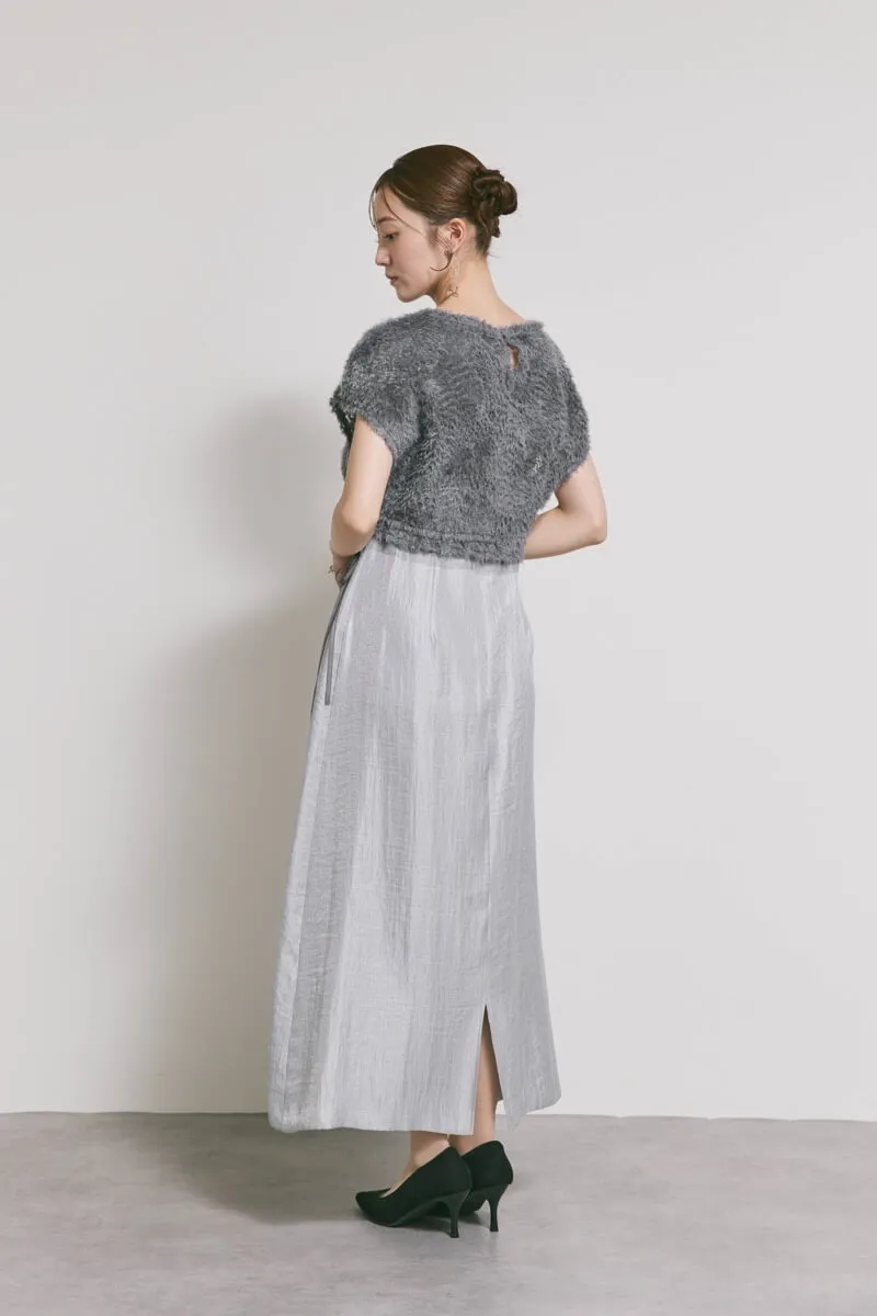 ブルーグレーのファートップスドレス　M/kaene