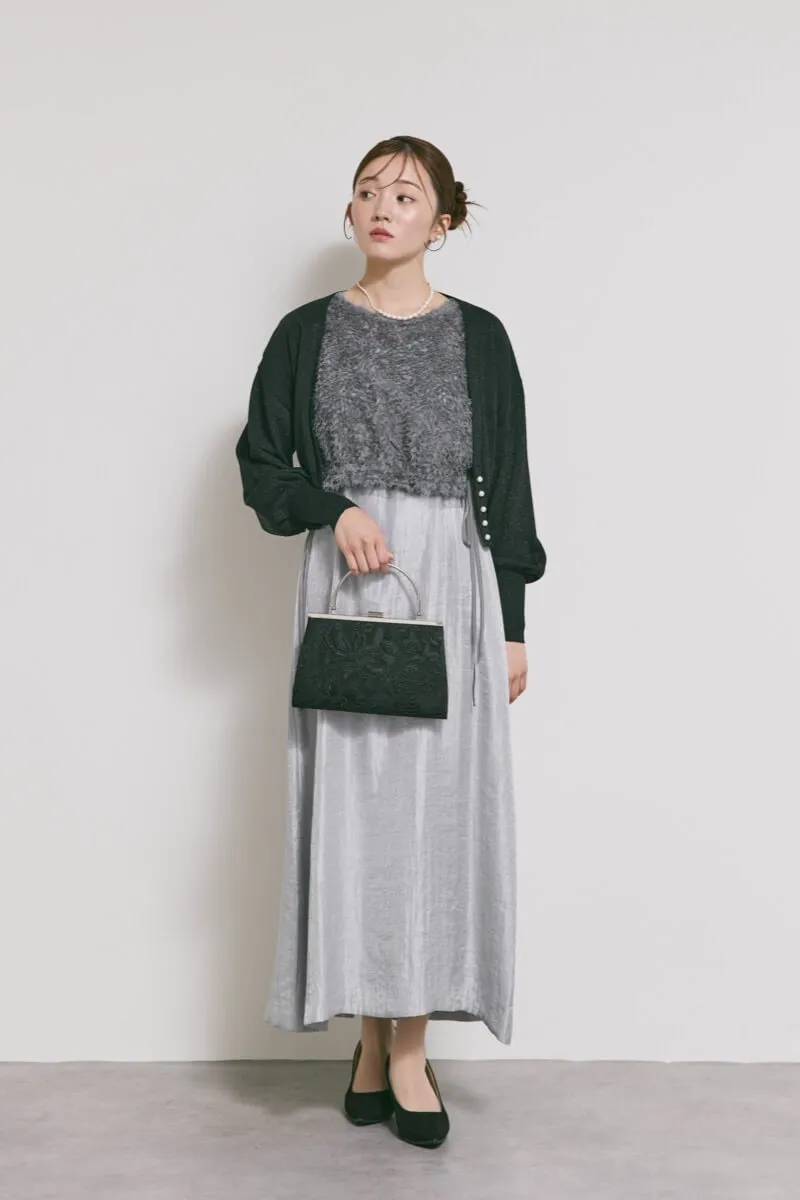 ブルーグレーのファートップスドレス　M/kaene