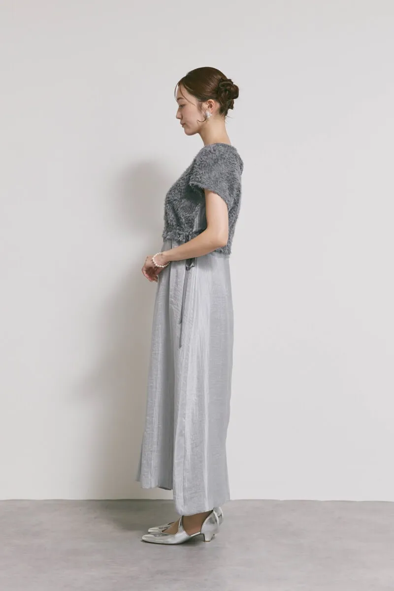 ブルーグレーのファートップスドレス　M/kaene