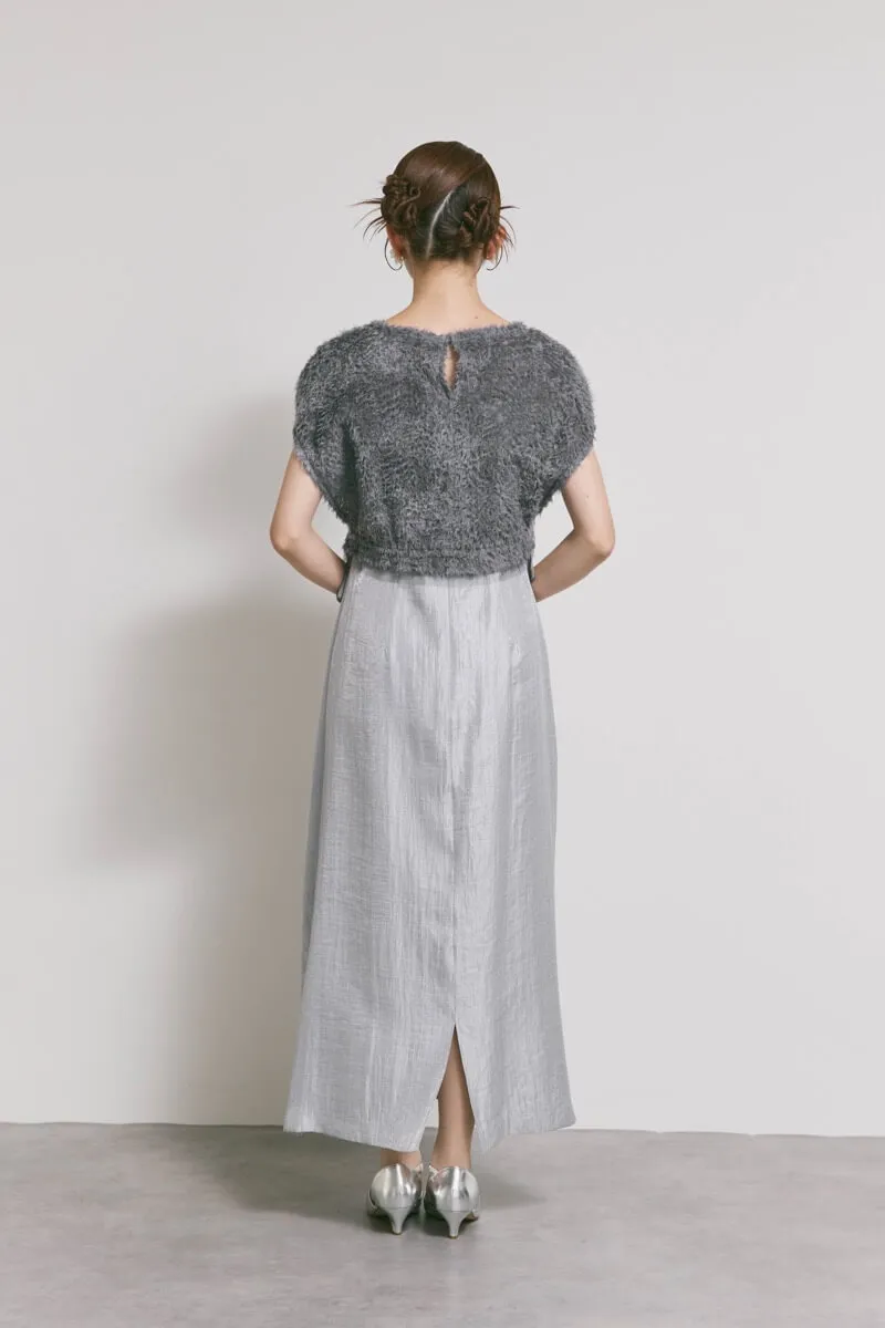 ブルーグレーのファートップスドレス　M/kaene