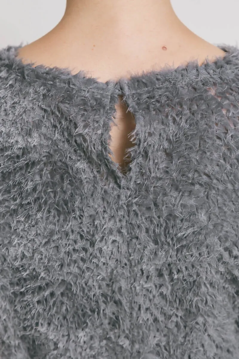 ブルーグレーのファートップスドレス　M/kaene