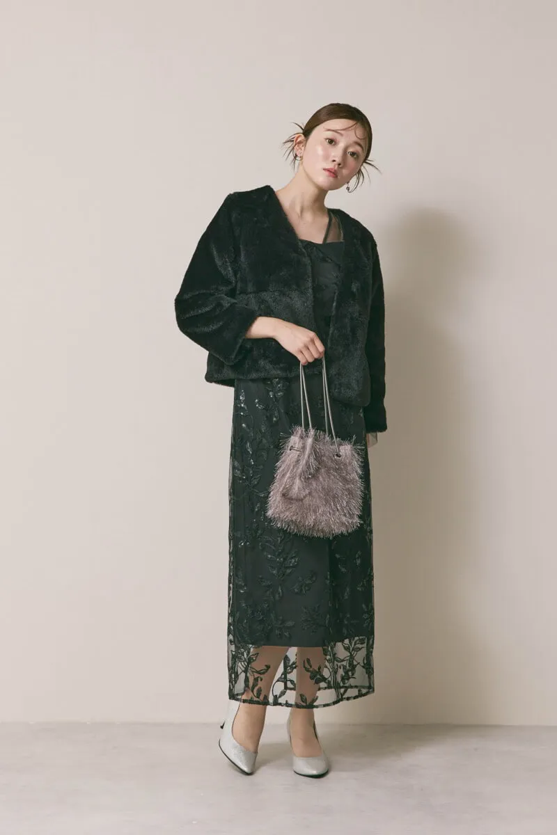 ブラックのチュールスリーブIラインドレス M/Leja｜11-2223