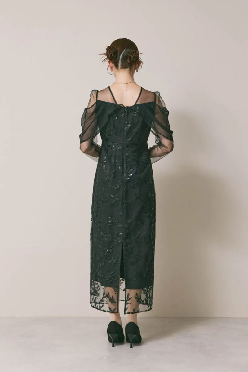 ブラックのチュールスリーブIラインドレス　M/Leja
