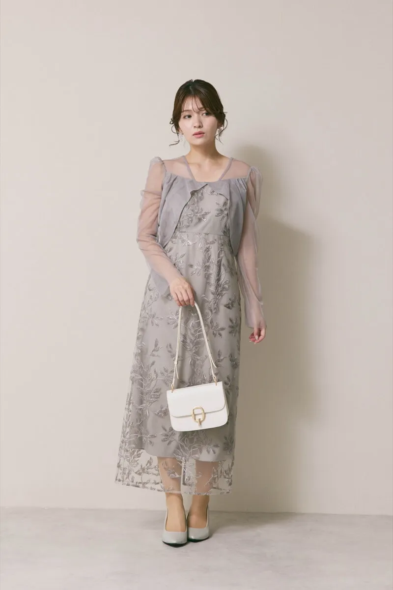 LEJA チュールロングスリーブリーフィンドレス M グレー セール】【LEJA】チュールロングスリーブリーフIラインドレス