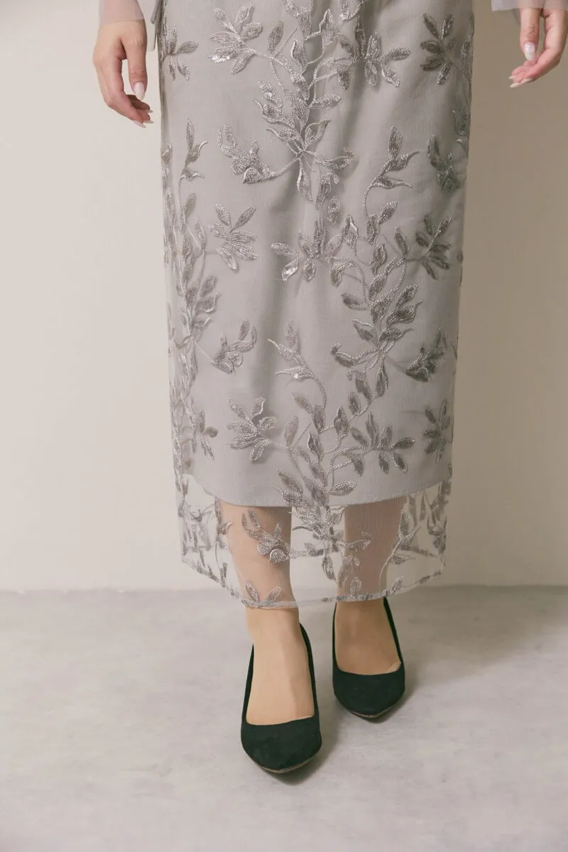 グレーのチュールスリーブIラインドレス M/Leja｜11-2224｜結婚