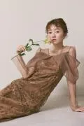 ブラウンのチュールスリーブIラインドレス M/Leja