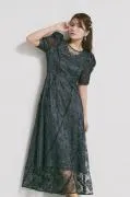 ブラックのチュールラメ刺繍ドレス M/LILY BROWN