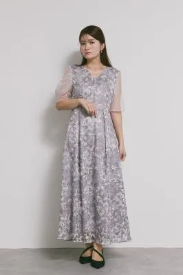 ラベンダーのシアーオフショルドレス　M/kaene