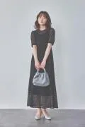 ブラックのスパンコールレースドレス M/kaene