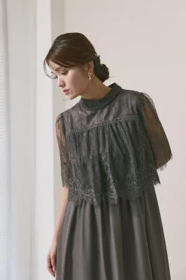 チャコールグレーの授乳口付ハイネックレースドレス　L/Select Shop