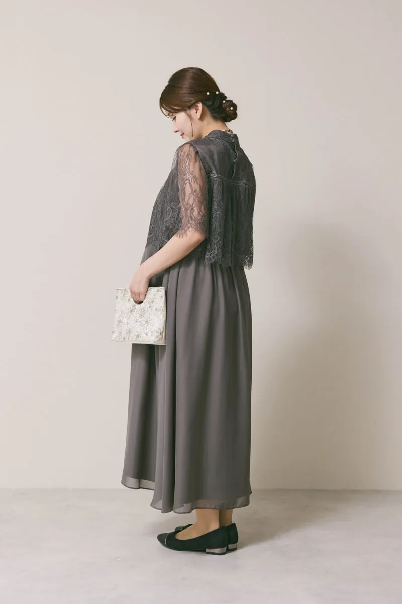 チャコールグレーの授乳口付ハイネックレースドレス　L/Select Shop