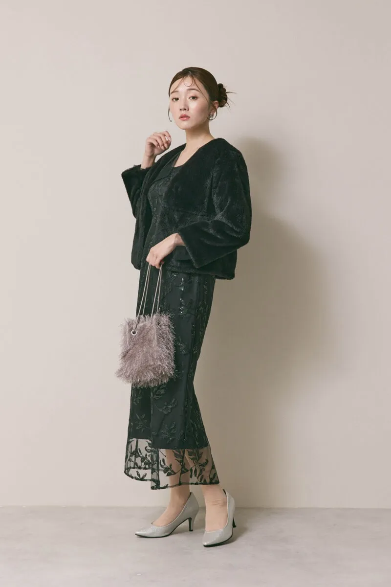 ブラックのチュールスリーブIラインドレス　M/Leja