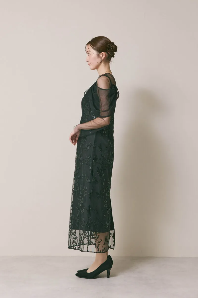 ブラックのチュールスリーブIラインドレス　M/Leja