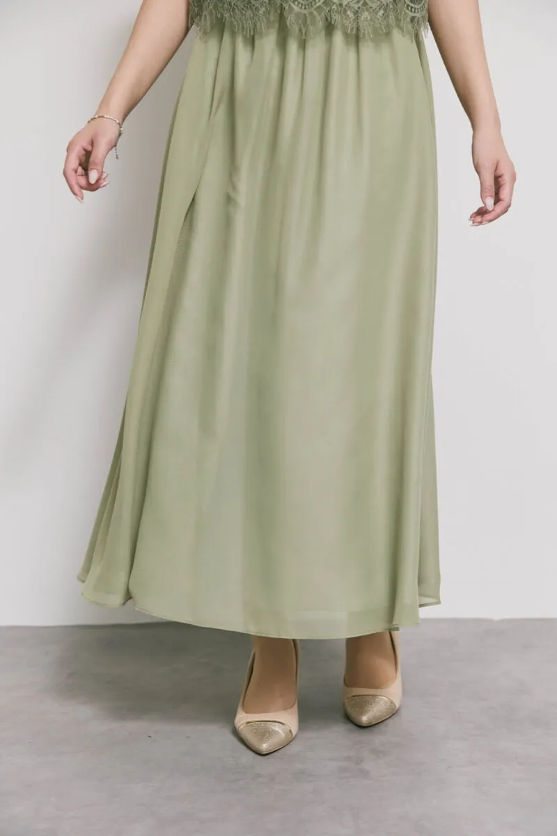 モーヴグリーンの授乳口付ハイネックレースドレス　L/Select Shop