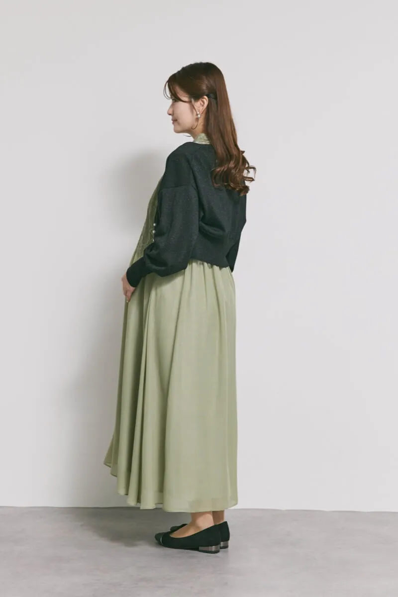 モーヴグリーンの授乳口付ハイネックレースドレス　S〜M/Select Shop