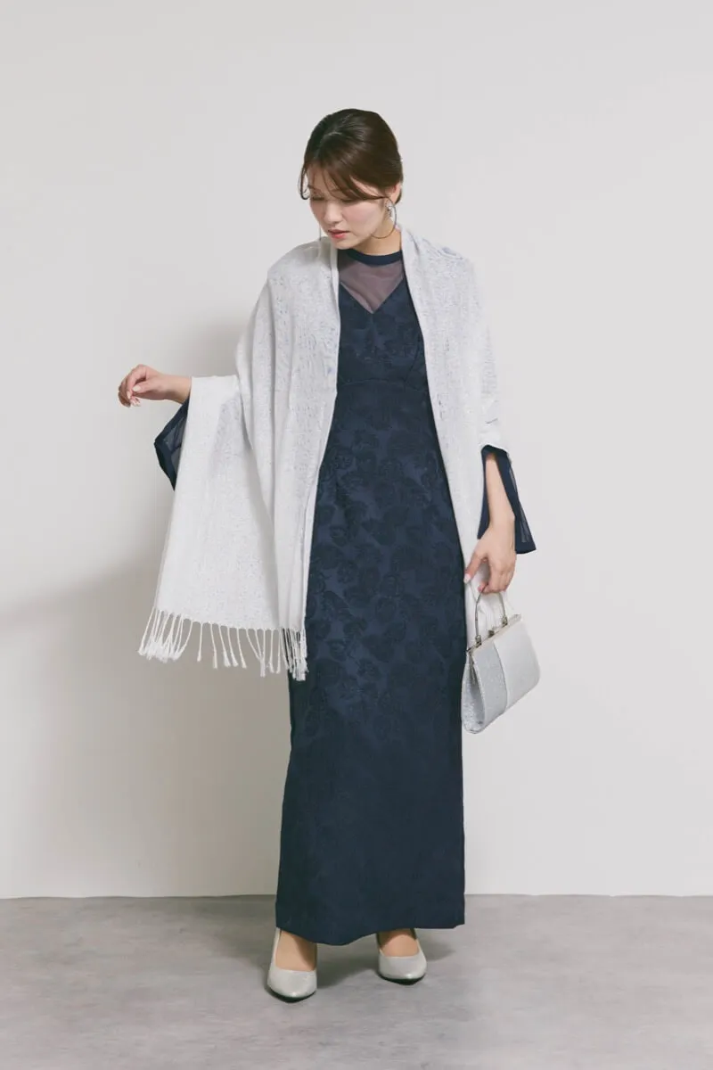 ネイビーのジャガードIラインドレス　L/AIMER