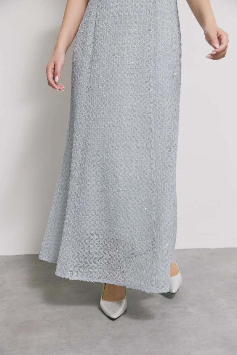 サックスのスパンコールレースドレス　S/kaene