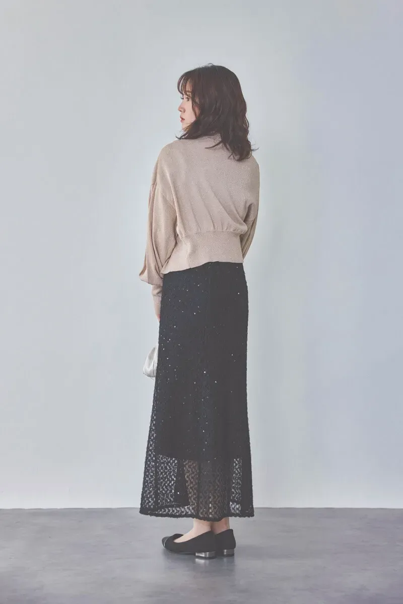 ブラックのスパンコールレースドレス　S/kaene