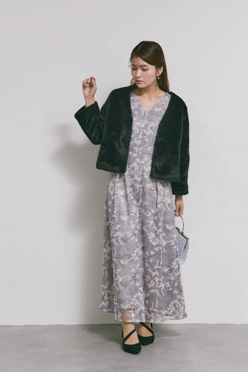 ラベンダーのシアーオフショルドレス　S/kaene