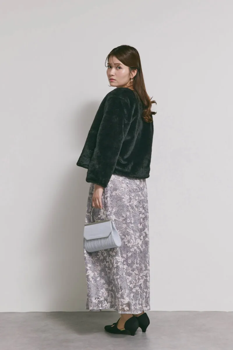 ラベンダーのシアーオフショルドレス　S/kaene