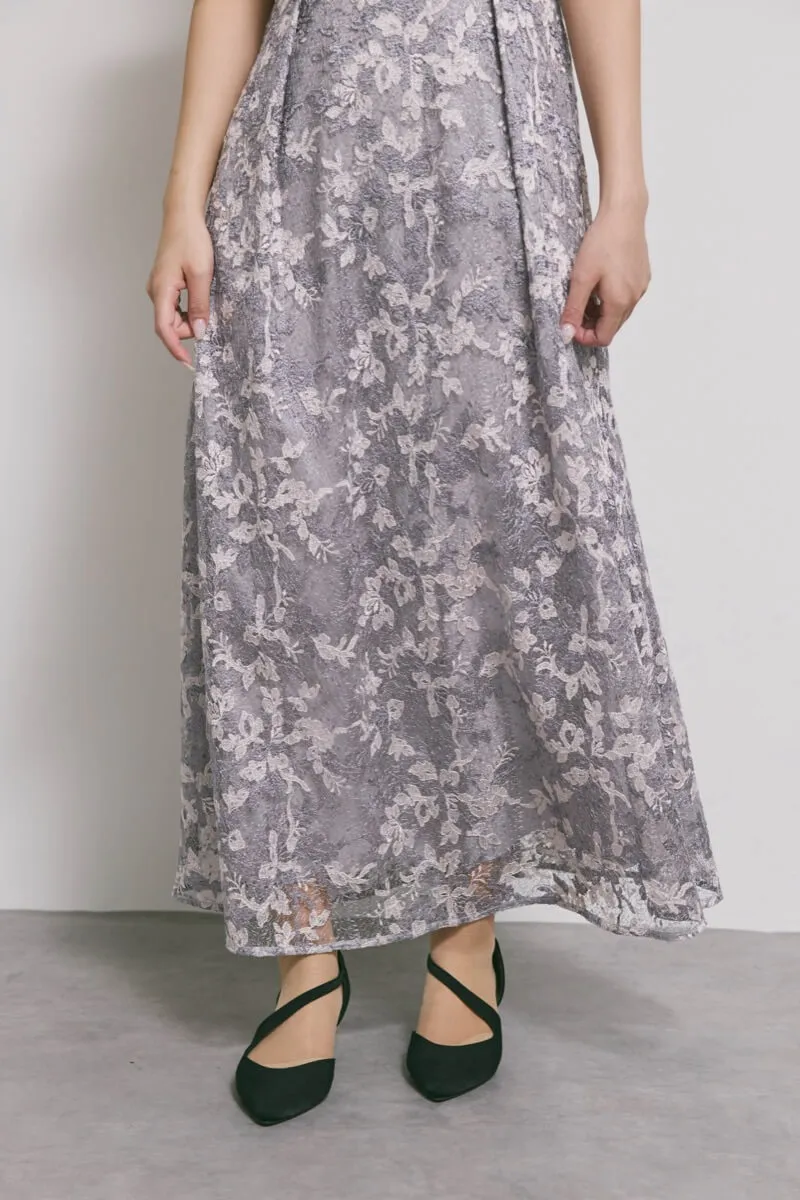 ラベンダーのシアーオフショルドレス　S/kaene
