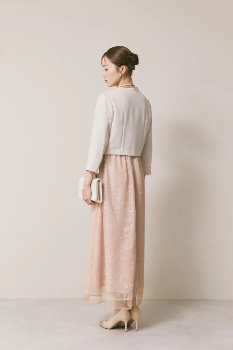 ベージュのレースミックスチュールドレス　S/kaene