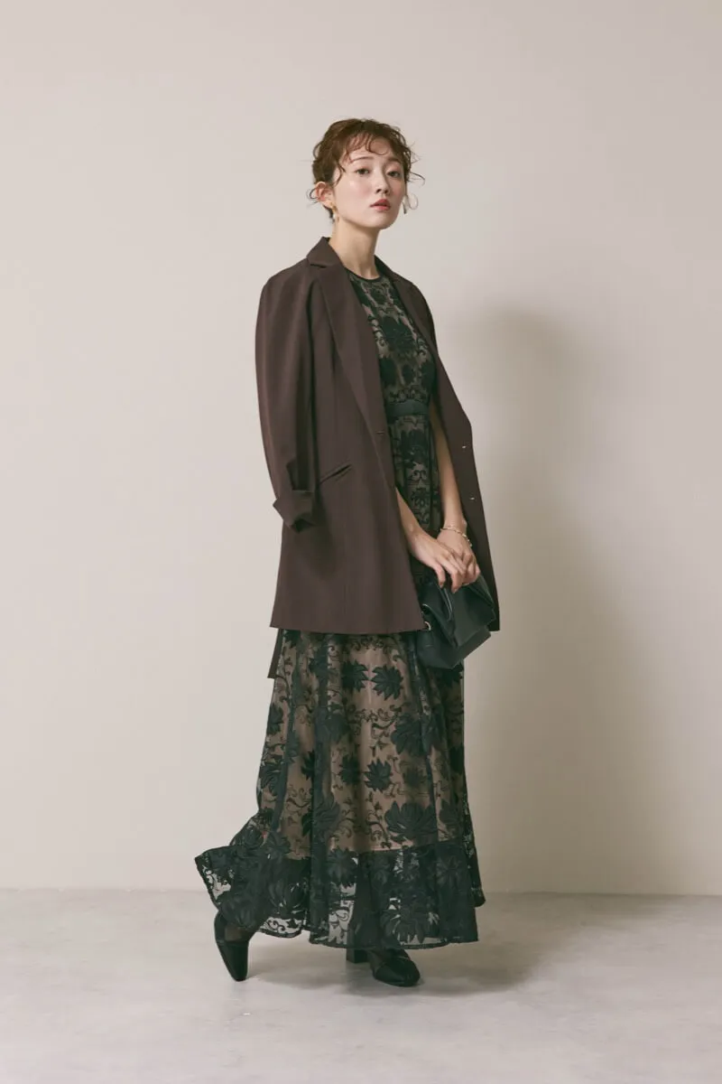 ブラックのカットワークサテンエンブロイダリードレス　S/LILY　BROWN