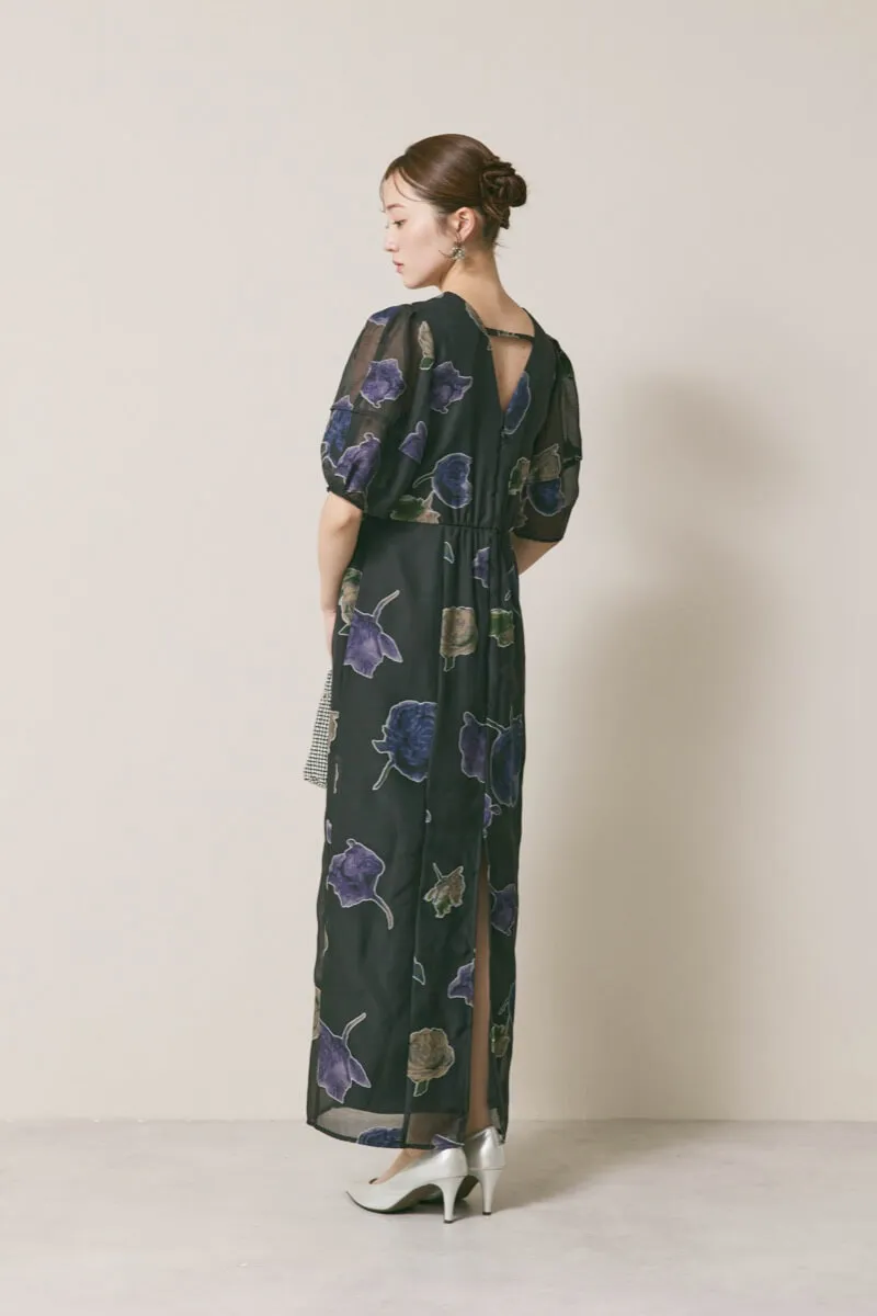 ブラックのフラワープリントオケージョンドレス　S/Ameri VINTAGE