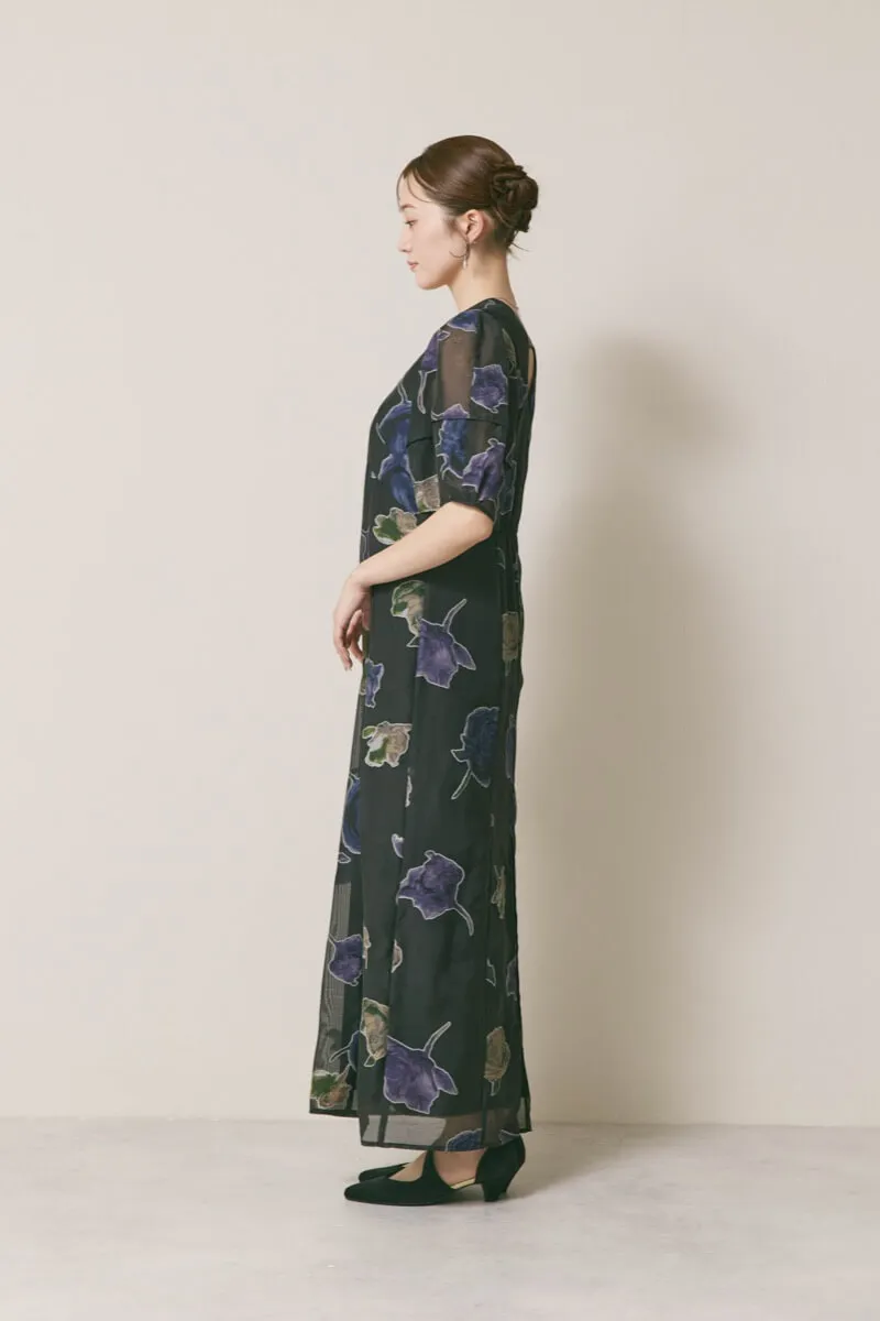 ブラックのフラワープリントオケージョンドレス　S/Ameri VINTAGE