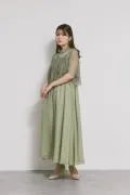 モーヴグリーンの授乳口付ハイネックレースドレス　S〜M/Select Shop