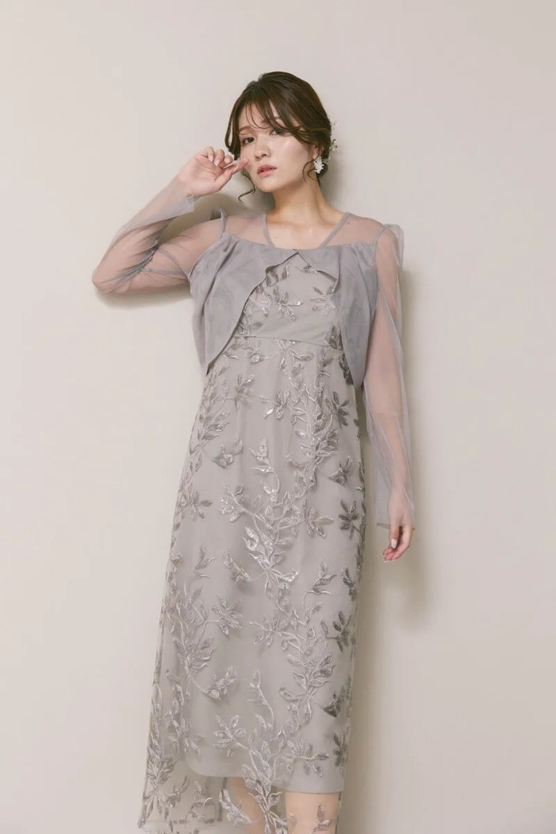 グレーのチュールスリーブIラインドレス　M/Leja