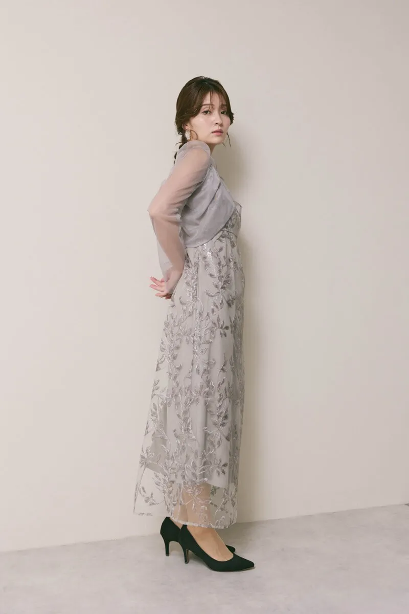 グレーのチュールスリーブIラインドレス　M/Leja