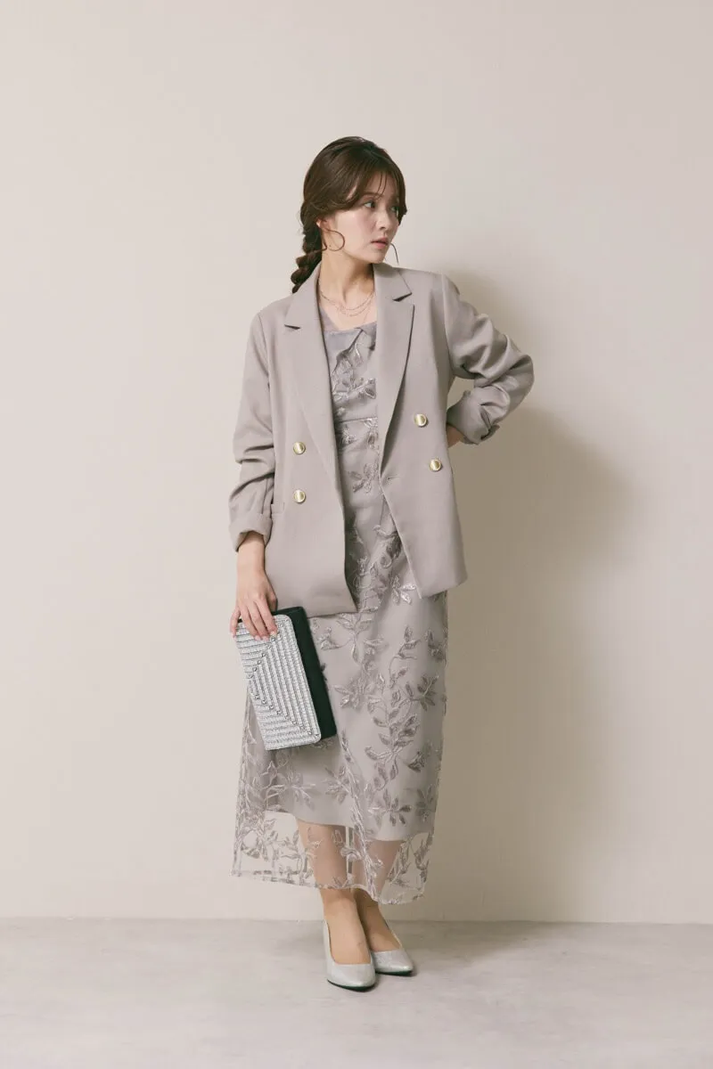 グレーのチュールスリーブIラインドレス　M/Leja