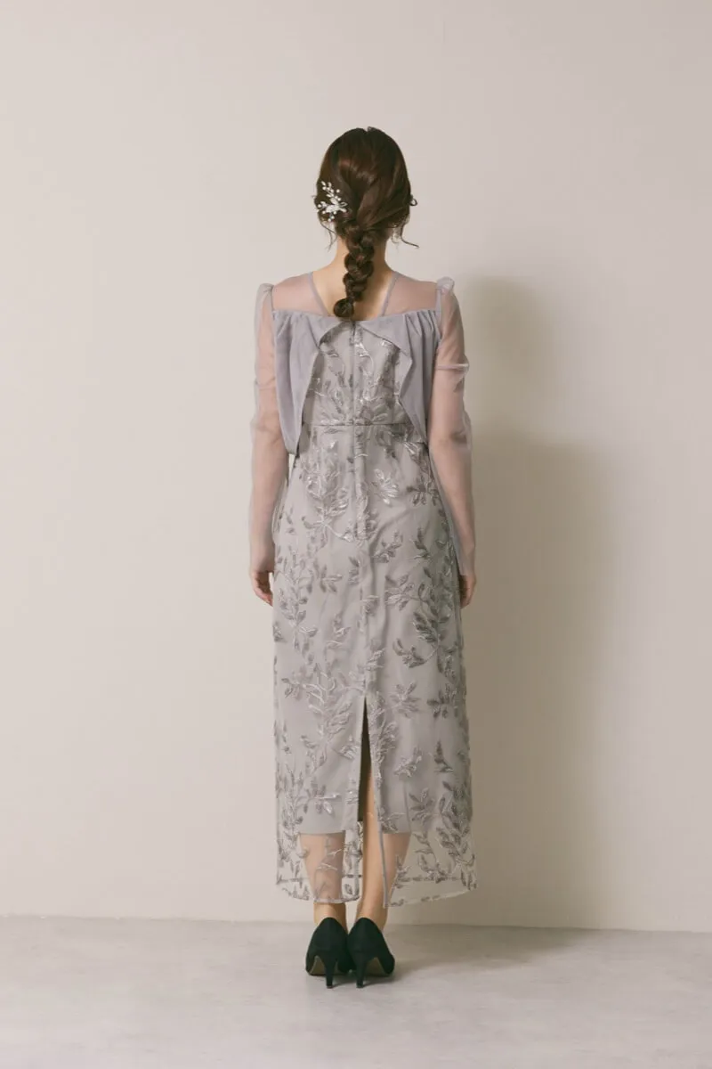 グレーのチュールスリーブIラインドレス　M/Leja