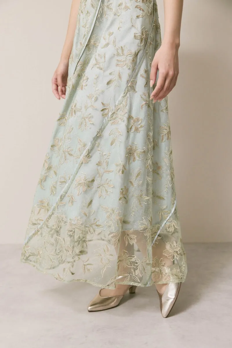 ミントのチュールラメ刺繍ドレス