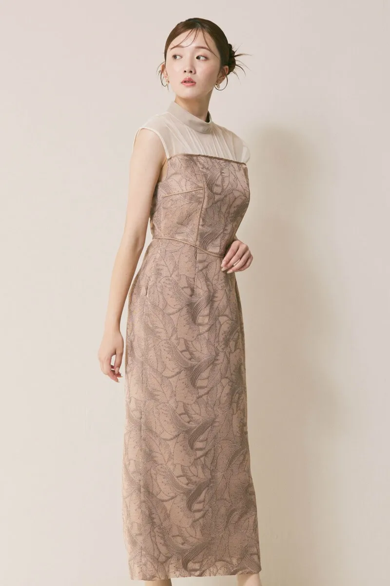 モカのメッシュエンブロイダリードレス