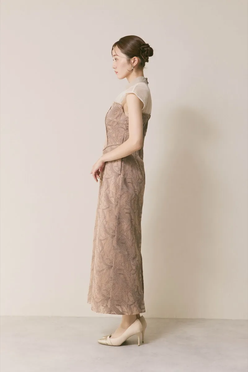 モカのメッシュエンブロイダリードレス