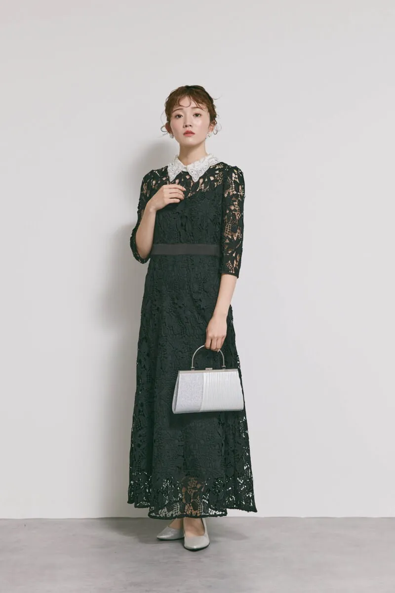 ブラックのビジューカラーレースドレス　M/Leja