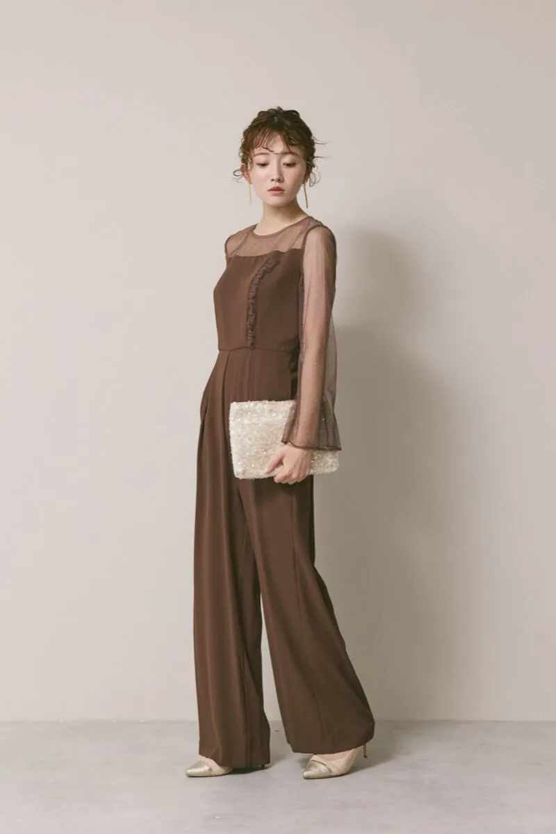 ブラウンのラメチュールパンツドレス
