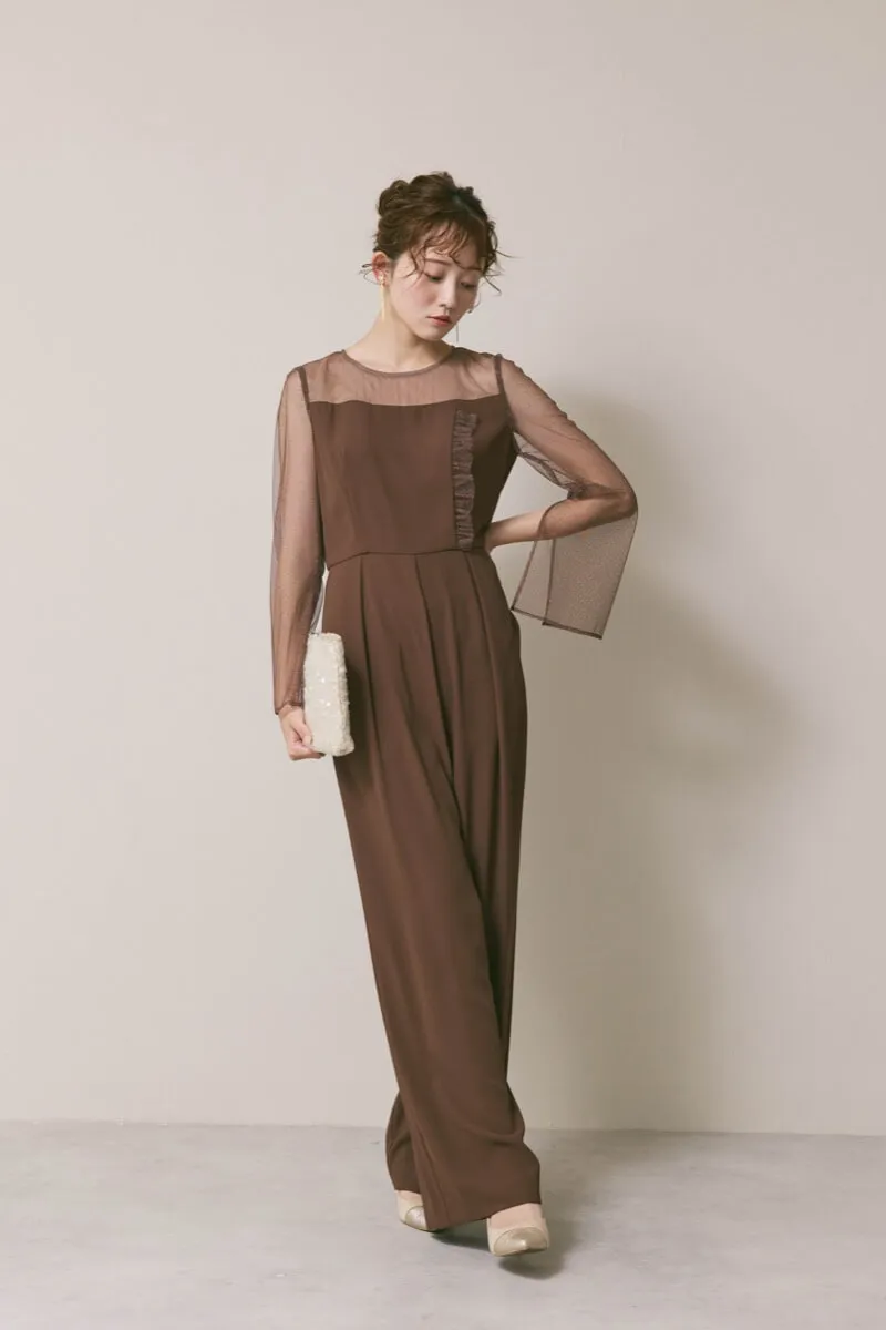 ブラウンのラメチュールパンツドレス