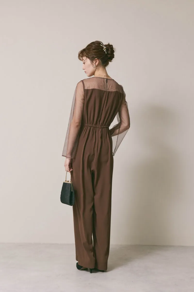 ブラウンのラメチュールパンツドレス
