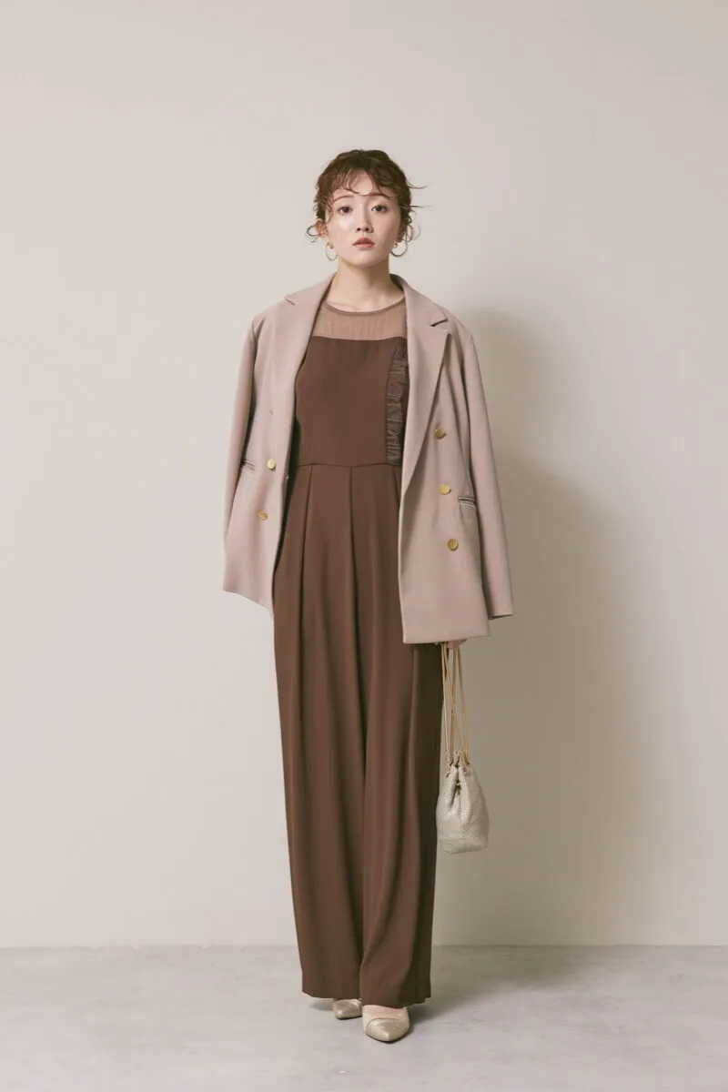 ブラウンのラメチュールパンツドレス