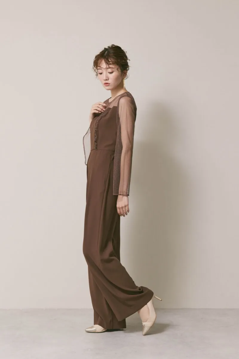 ブラウンのラメチュールパンツドレス